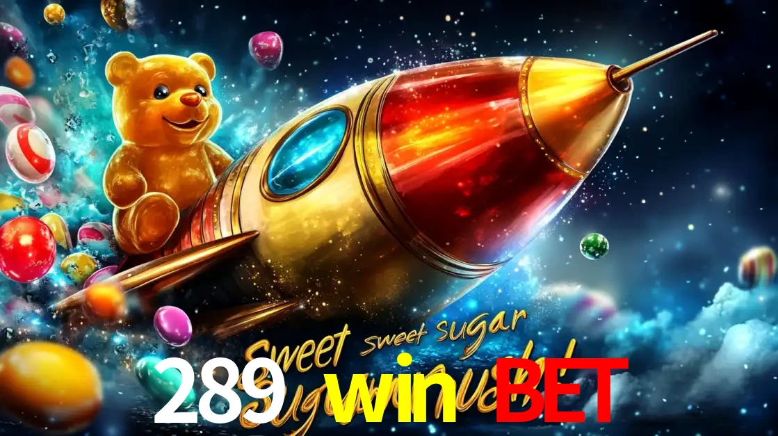 Arte promocional do jogo de slot Sugar Rush, com um urso de pelúcia em um foguete viajando pelo espaço de doces, um dos jogos divertidos disponíveis no cassino 289 win bet.